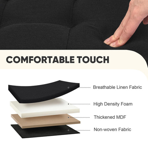 PINPLUS Linen Ottoman Storage Box with Lid, 42x32x32 cm, Black