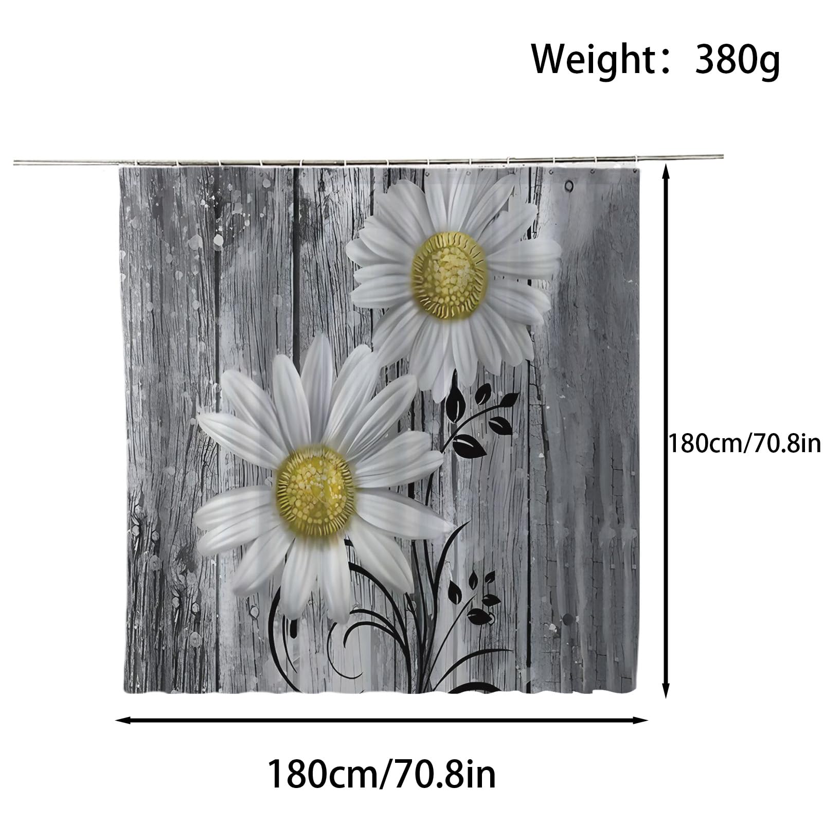 FAIRYGATE Extra Wide Shower Curtain Garden Shower Curtains 180 x 180 cm Sunflower Scenery Bathroom Curtain Mildew & Mould Resistant Polyester Fabric