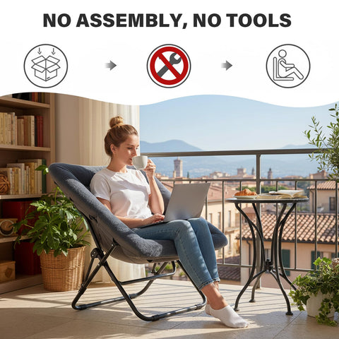 SESHINELL Comfy Saucer Chair, Oversized Foldable Faux Fur Accent Lounge Reading Lazy Chair with Metal Frame for Bedroom, Living Room, Dorm Rooms, Navy