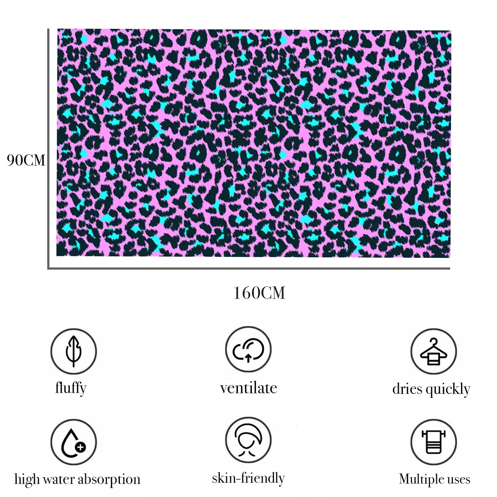 yayafunfun Large Quick Dry Microfibre Beach Towels for Adults, 160X90cm Pink Leopard Bath Towel Travel Towels with Pocket