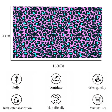 yayafunfun Large Quick Dry Microfibre Beach Towels for Adults, 160X90cm Pink Leopard Bath Towel Travel Towels with Pocket