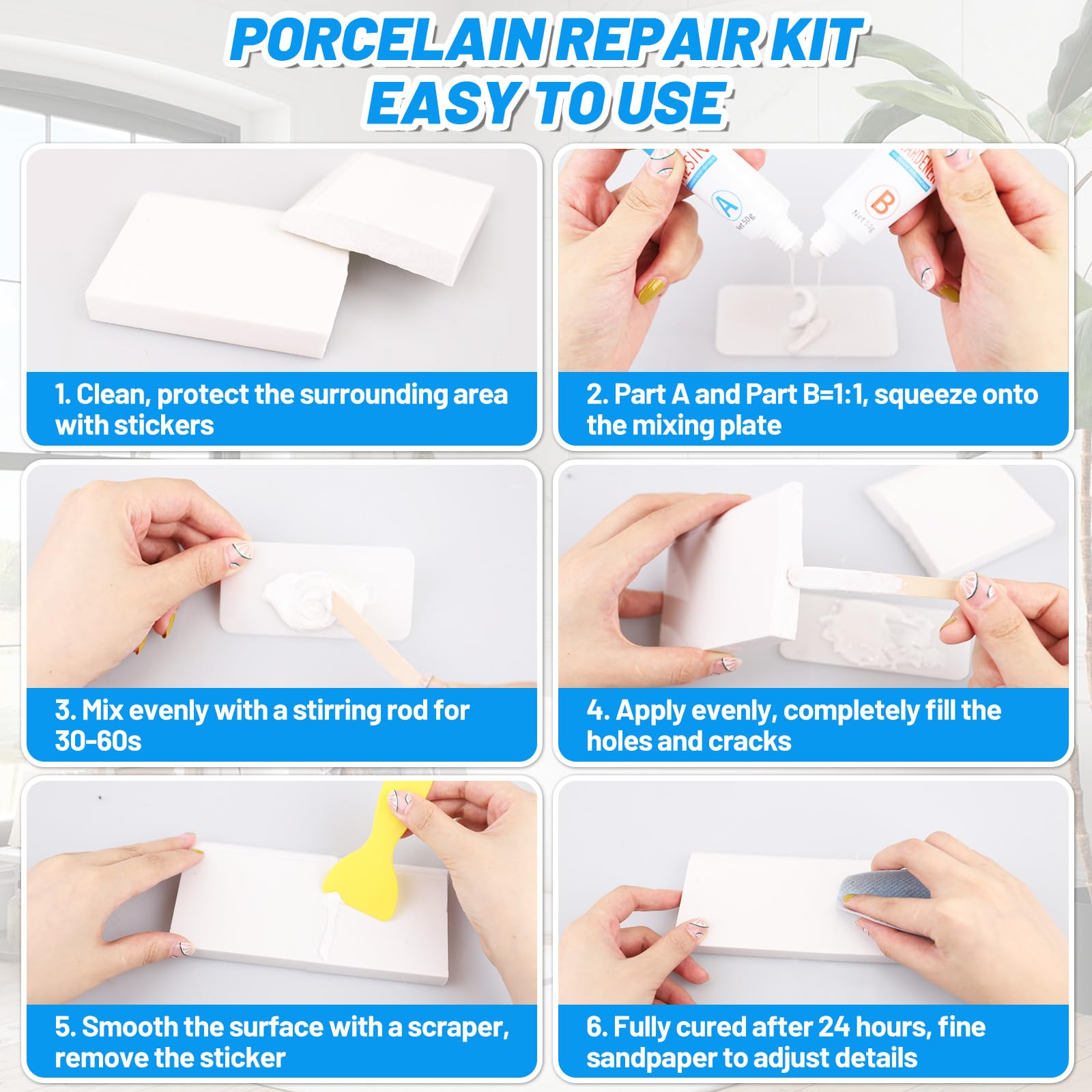 Bath Repair Kit White, Endhokn Enamel, Porcelain, Acrylic, Fiberglass, Ceramic Sink Repair Kit