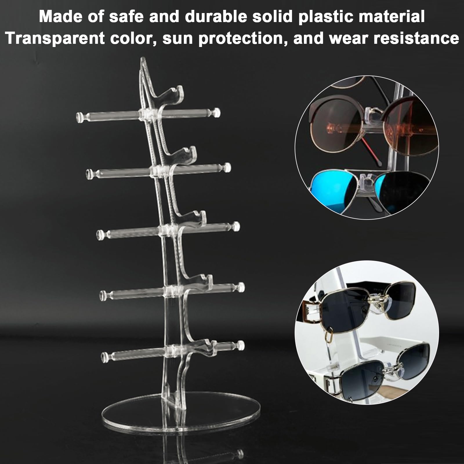 Omevett 5-Pair Plastic Sunglasses Stand - Transparent Sunglasses Holder for Multiple Pairs - Glass Cabinet Display - Eyeglasses Organizer