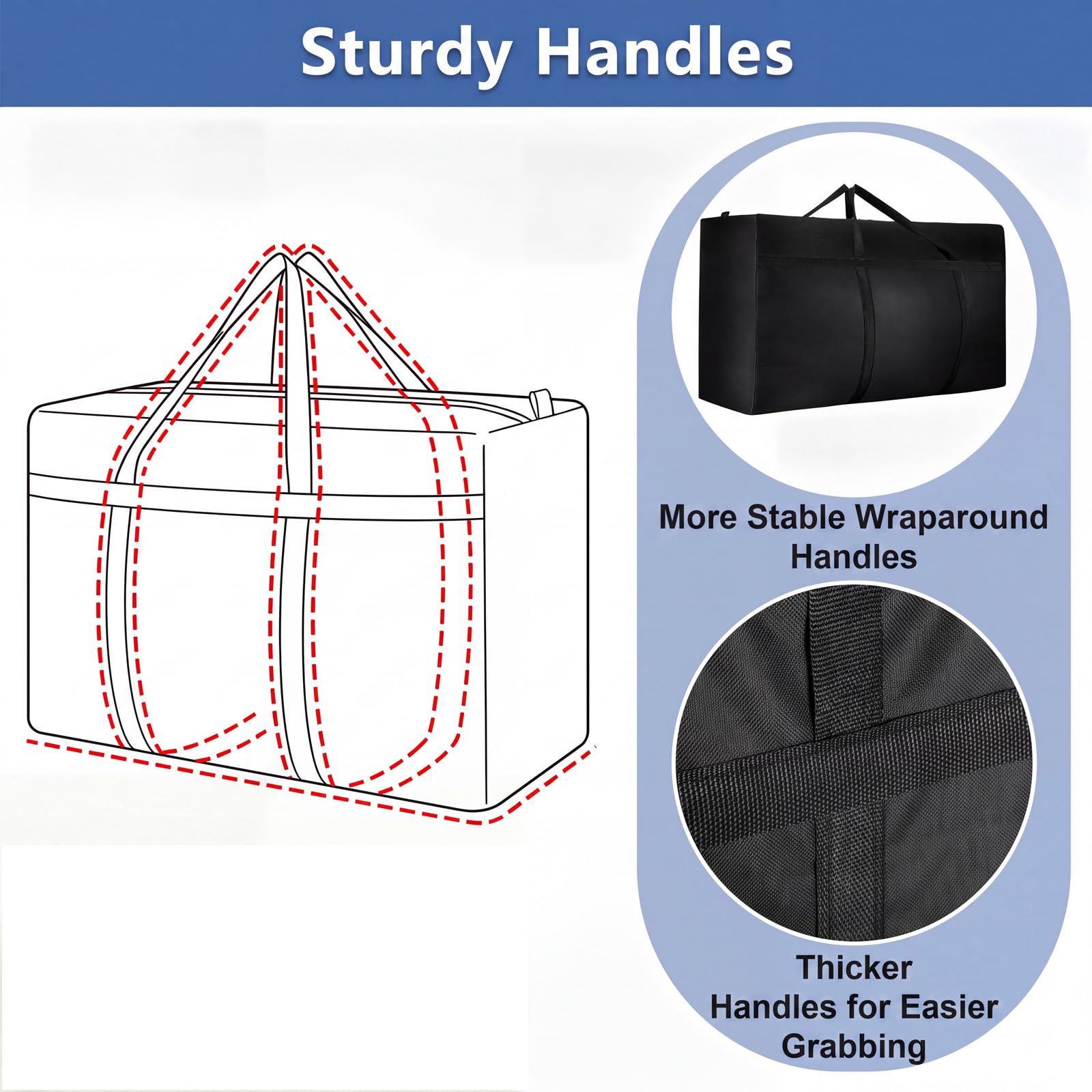 2 Pack 180L Jumbo Moving Bags, Storage Bags, Moving Box with Zip, Black