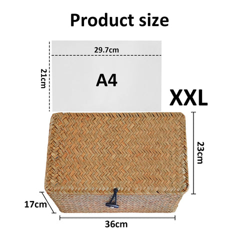 Wicker Storage Basket Woven Rattan Storage Box With Lids Seagrass Laundry Baskets Makeup Organizer For Bathroom, Living Room, Kitchen (XXL)