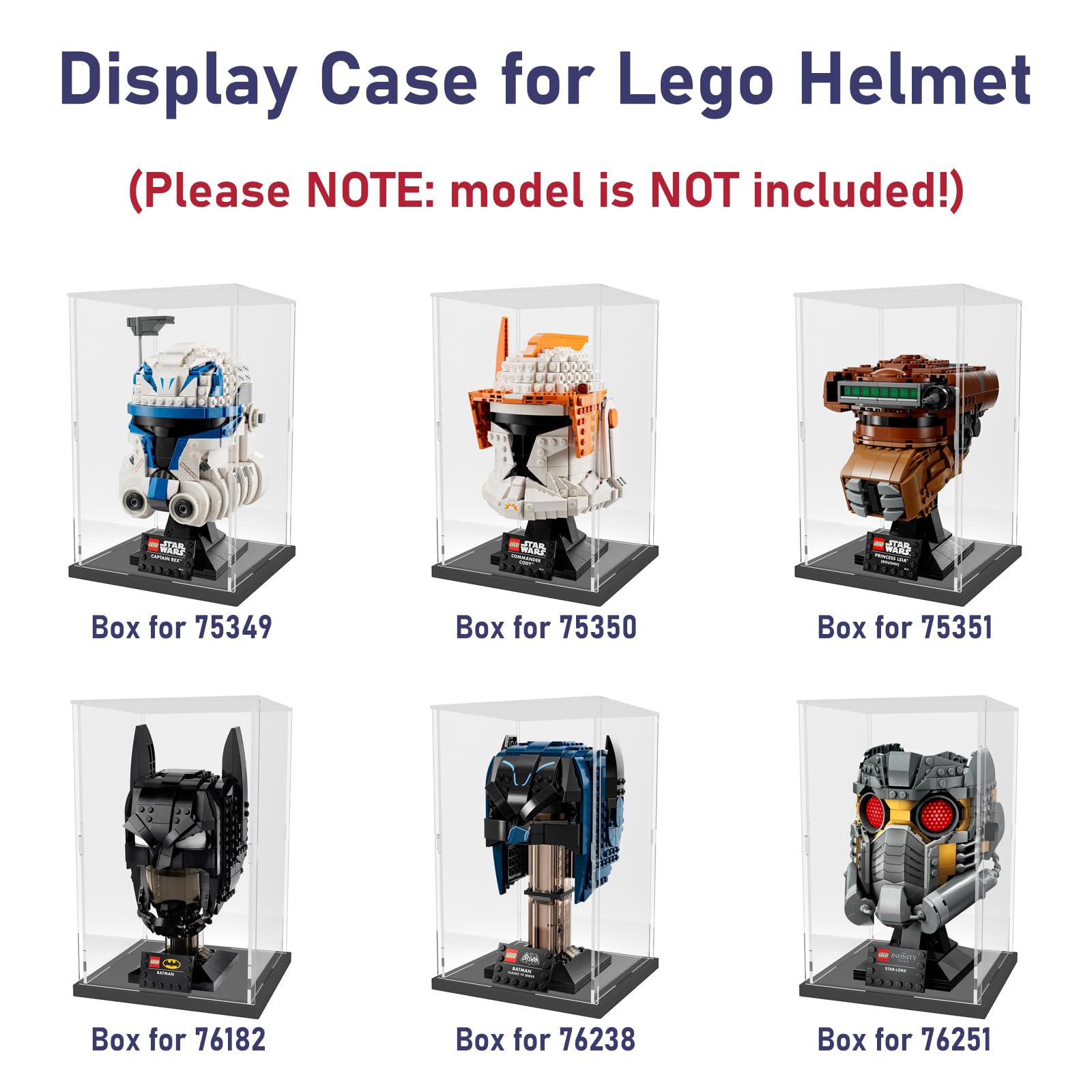 Nynelly Acrylic Display Case for Lego Star Wars Helmet for Lego Captain Rex Helmet Models Figures