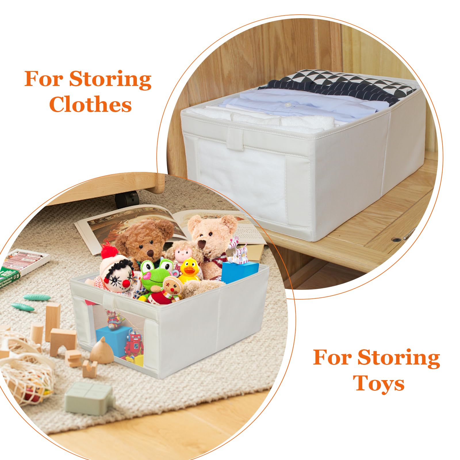 IHOMAGIC 2Pack Wardrobe Storage Organiser, Foldable Storage Box in Linen, Stackable Fabric Boxes with Handles