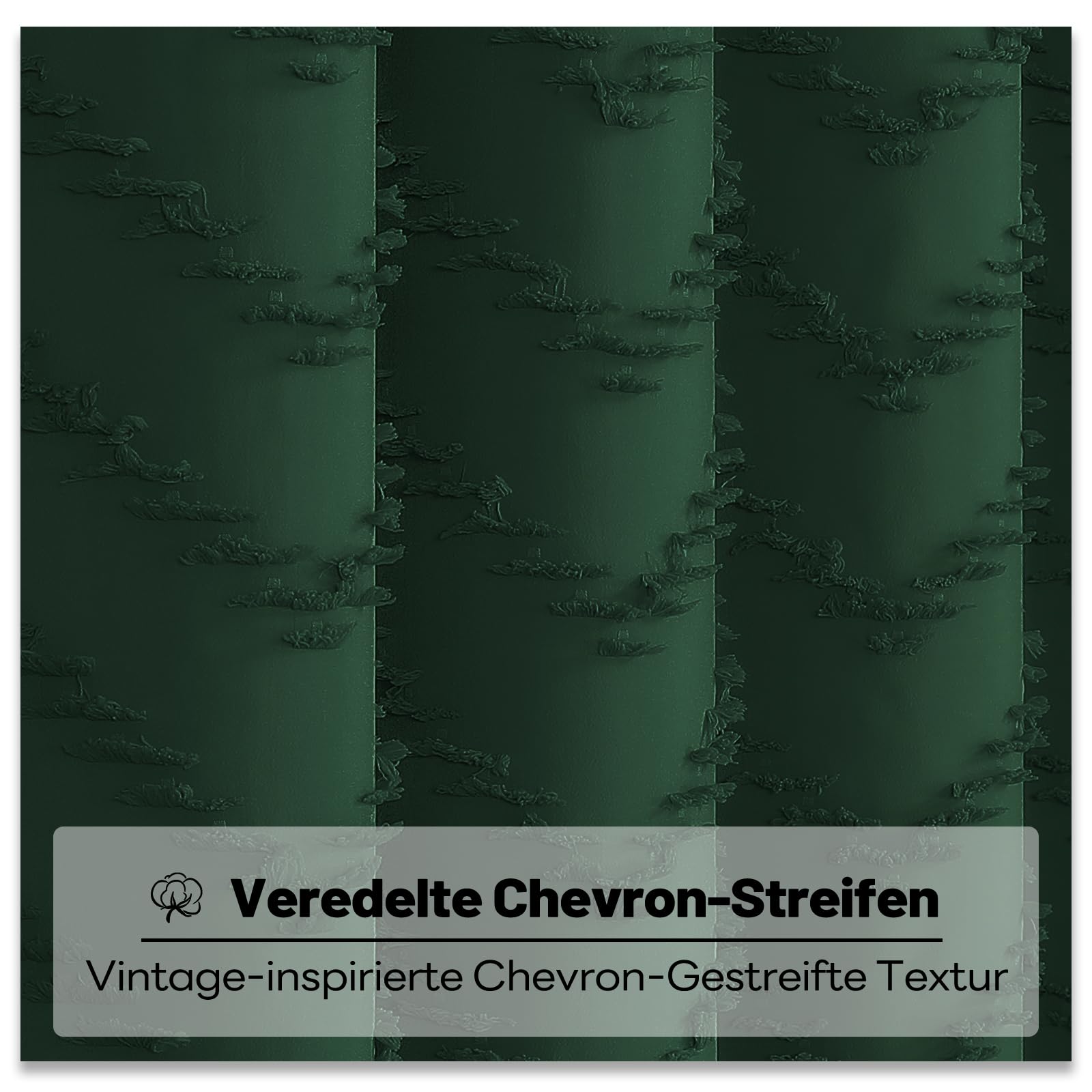 BTTN Boho Tufted Chevron Shower Curtain, 183x186cm, Emerald Green
