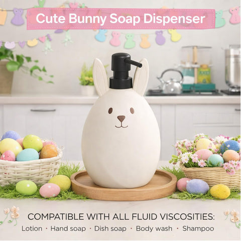 Blissilk 550ml Refillable Cute Bunny Liquid Soap Dispenser with Easy Pump Dispenser Bottles, Designed for Bathroom & Kitchen Countertop