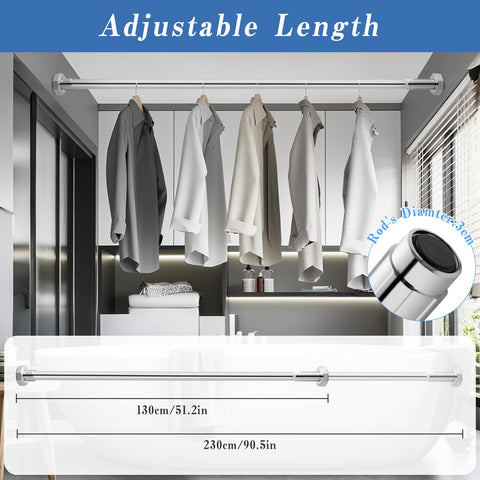 DEWEL Stainless Steel Shower Curtain Pole, 130-230cm Extendable No Drill Shower Curtain Rod Net Voile Curtains Rail