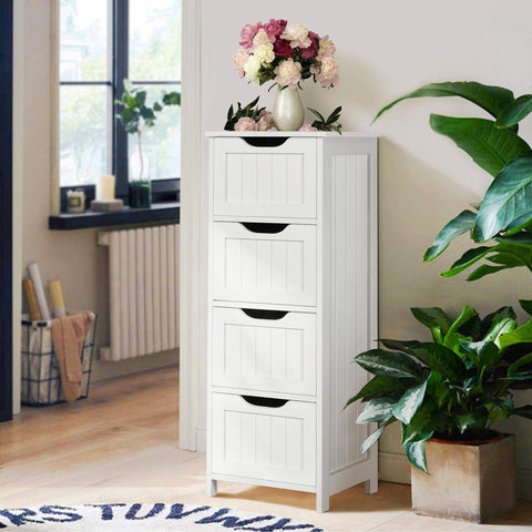 Yaheetech Slim Bathroom Floor Cabinet Freestanding with 4 Drawers, White
