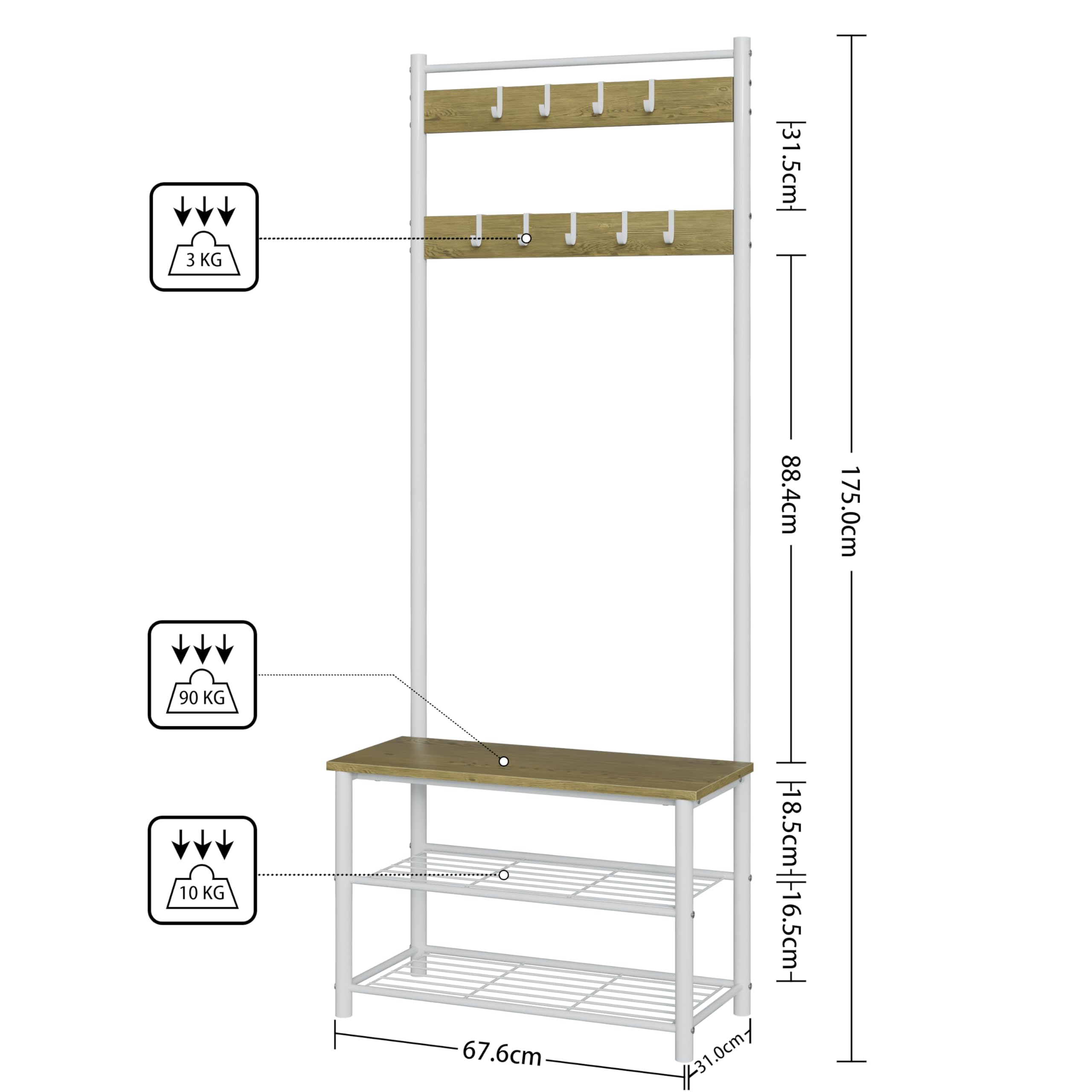 HEYZOEY Coat Stand, Coat Rack with Shoe Storage, 3-in-1 Freestanding Wooden Coat Rack with Shoe Bench and ShoeRack