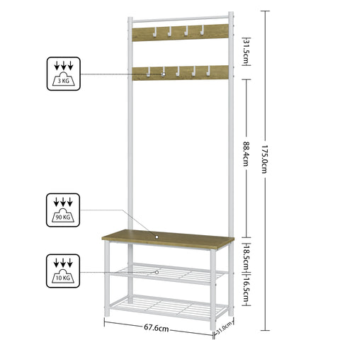 HEYZOEY Coat Stand, Coat Rack with Shoe Storage, 3-in-1 Freestanding Wooden Coat Rack with Shoe Bench and ShoeRack
