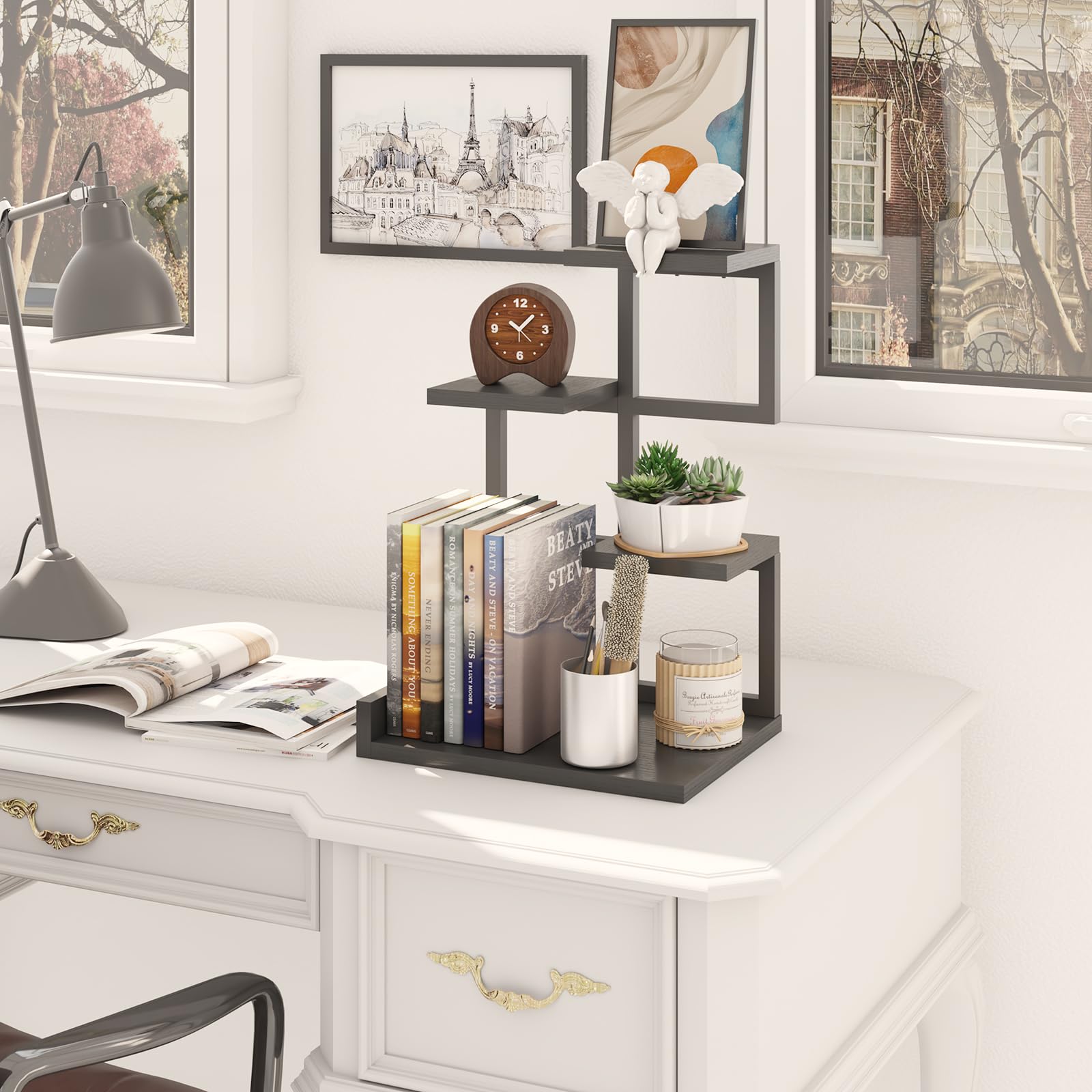 YMYNY Desktop Shelf Organizer 4 Tier Storage Display Rack Black HSR007B