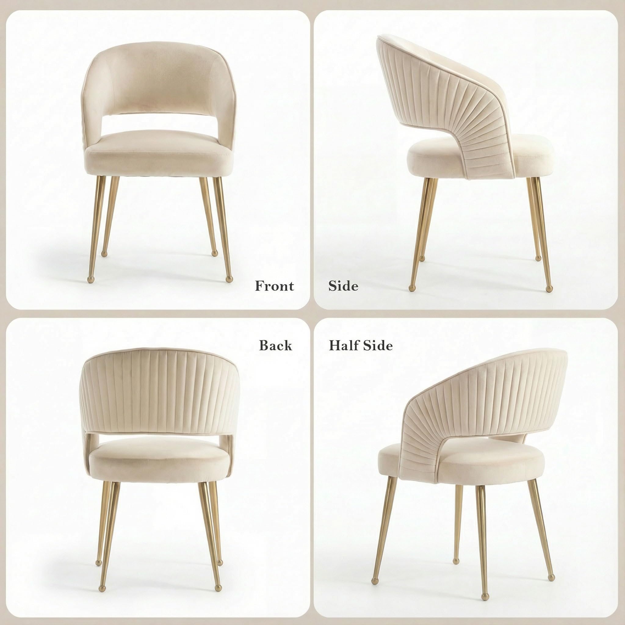 younturn Modern Velvet Upholstered Dining Chairs Set of 2, Comfortable Padded Kitchen Chairs with Armrests