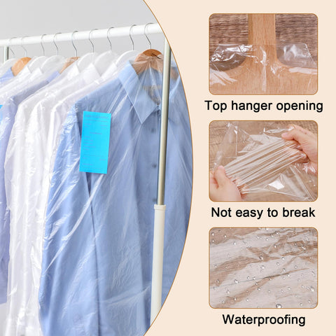 Hejo 30 Pack Plastic Clothes Covers, 60×90cm Clear Clothes Bags Hanging