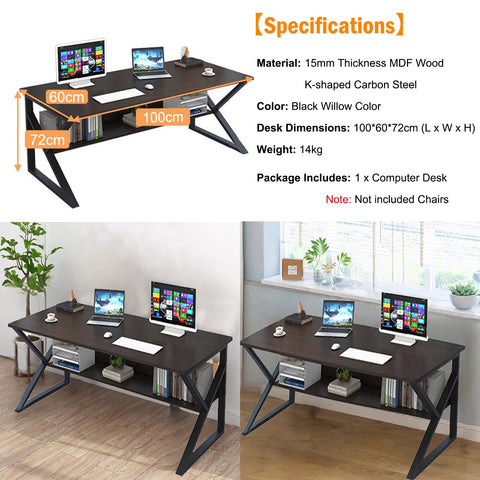 100cm Computer Desk with Bookshelf, Black Willow, Home Office Desk