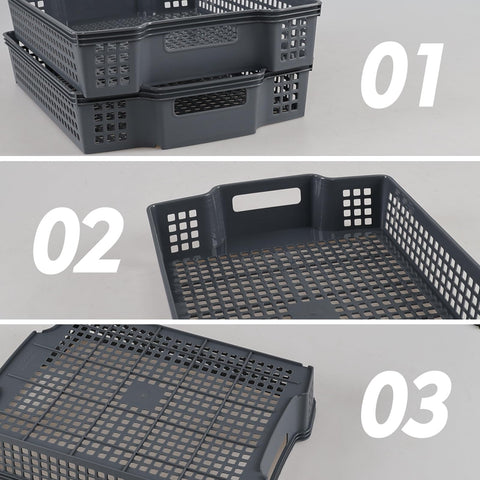 Eudokky 6 Packs Stackable Storage Baskets, Grey Plastic Storage Tray