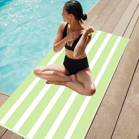 Large Thin Microfibre Beach Towel with Bag for Adult Men Women,160x90cm Green Stripe Beach Towels Quick Dry Sand Free Lightweight Swim Bath Towel for