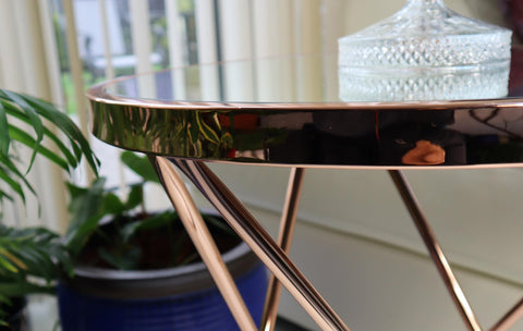 ASPECT Porto Round Side End Coffee Table, Glass, Copper/Mirror, 45 x 45 x 50 cm, STB39/MR