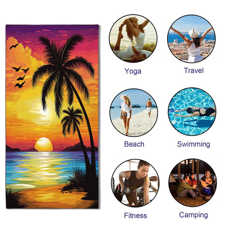 YISUMEI Sunset Coconut Tree Beach Towels for Adults Extra Large 180 x 90 cm, Microfibre Lightweight Quick Dry Towel for Swimming Pool Cruise Travel