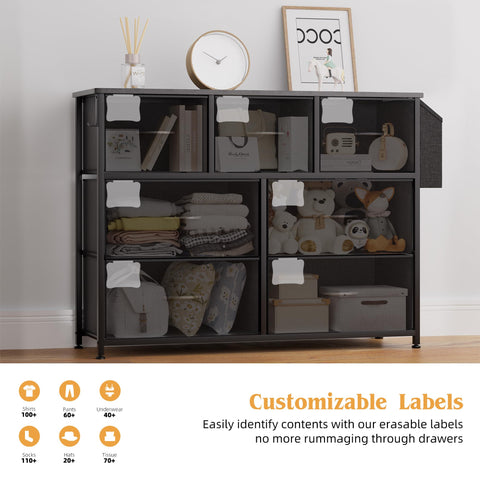 PURFINO Fabric Chest of Drawers - Canvas Storage Unit with 7 Drawers, Label Cards, Side Pocket & Hook for Living Room, Hallway, Bedroom