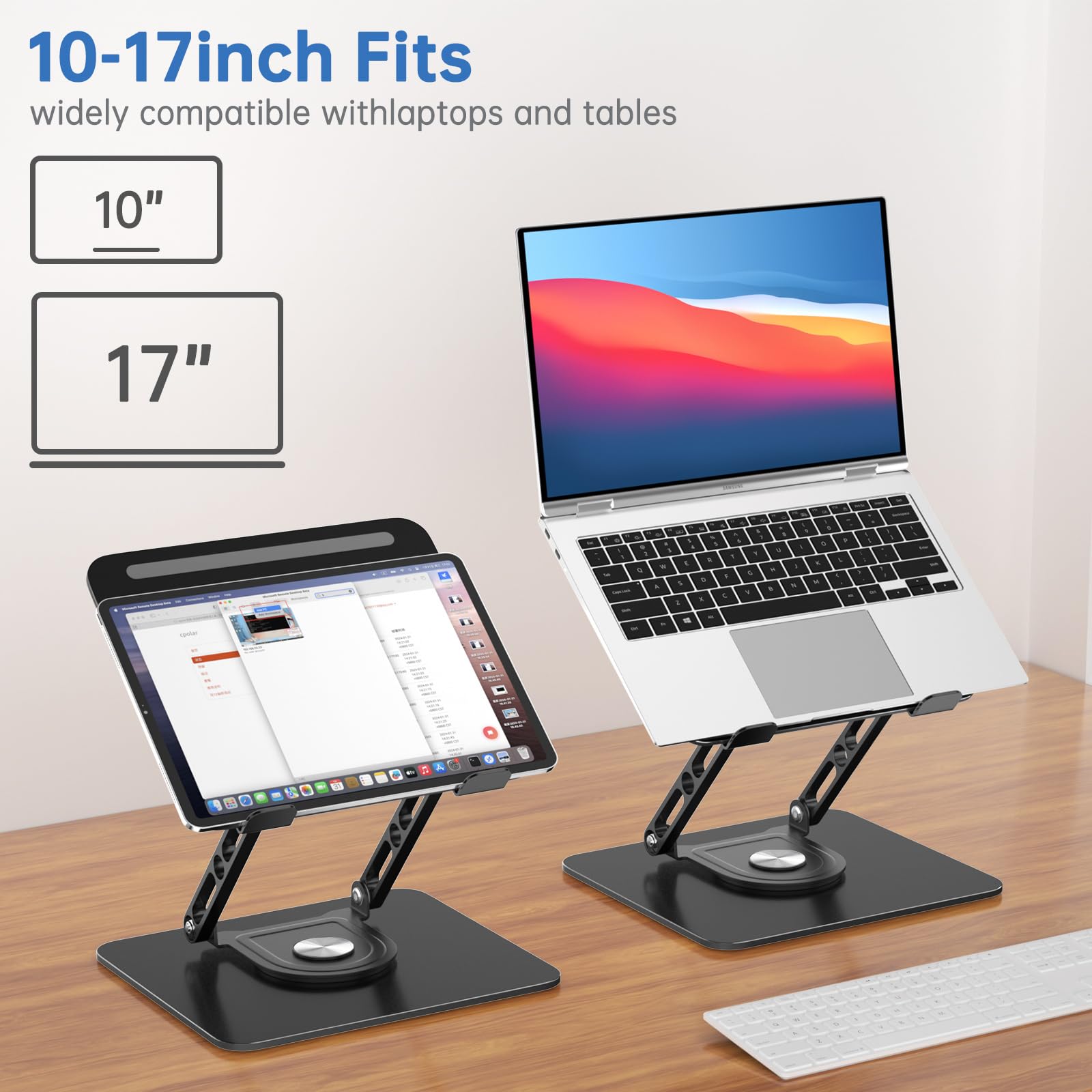 GleYo Laptop Stand for Desk Adjustable Computer Stand with 360 Rotating Base Ergonomic Laptop Riser Mount for Desk Foldable Protable Computer Desk