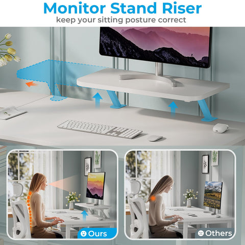 GreenForest Office Desk 120cm with Monitor Stand, Full White