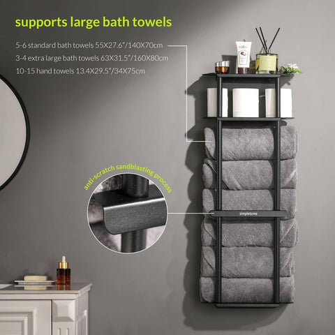 Towel Storage Rack Wall for Bathroom, Camping Chair Holder with Shelves