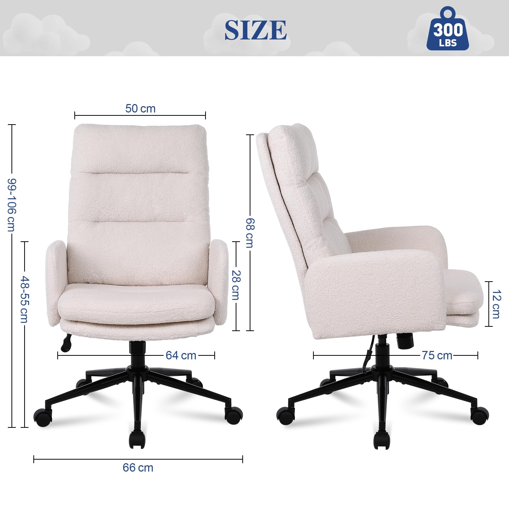 Flysky Office Chair for Home, Teddy Fleece Desk Chair, Beige