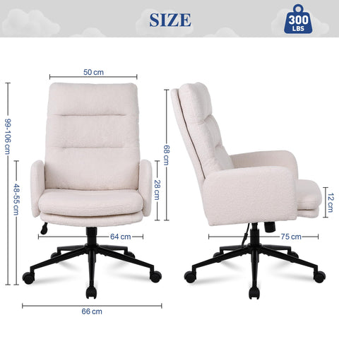 Flysky Office Chair for Home, Teddy Fleece Desk Chair, Beige