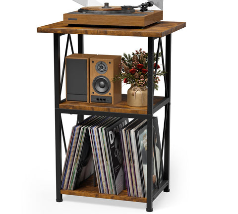 Upgraded Expanded Surface Record Player Stand, 3 Tier End Table with Vinyl Record Storage, 50x40cm Record Player Table