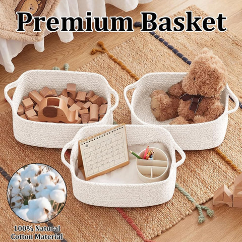 Jonuin Cotton Rope Storage Baskets, 3 Pack 32x22x14cm Storage Baskets for Shelves, Small Woven Storage Baskets for Organizing Towels