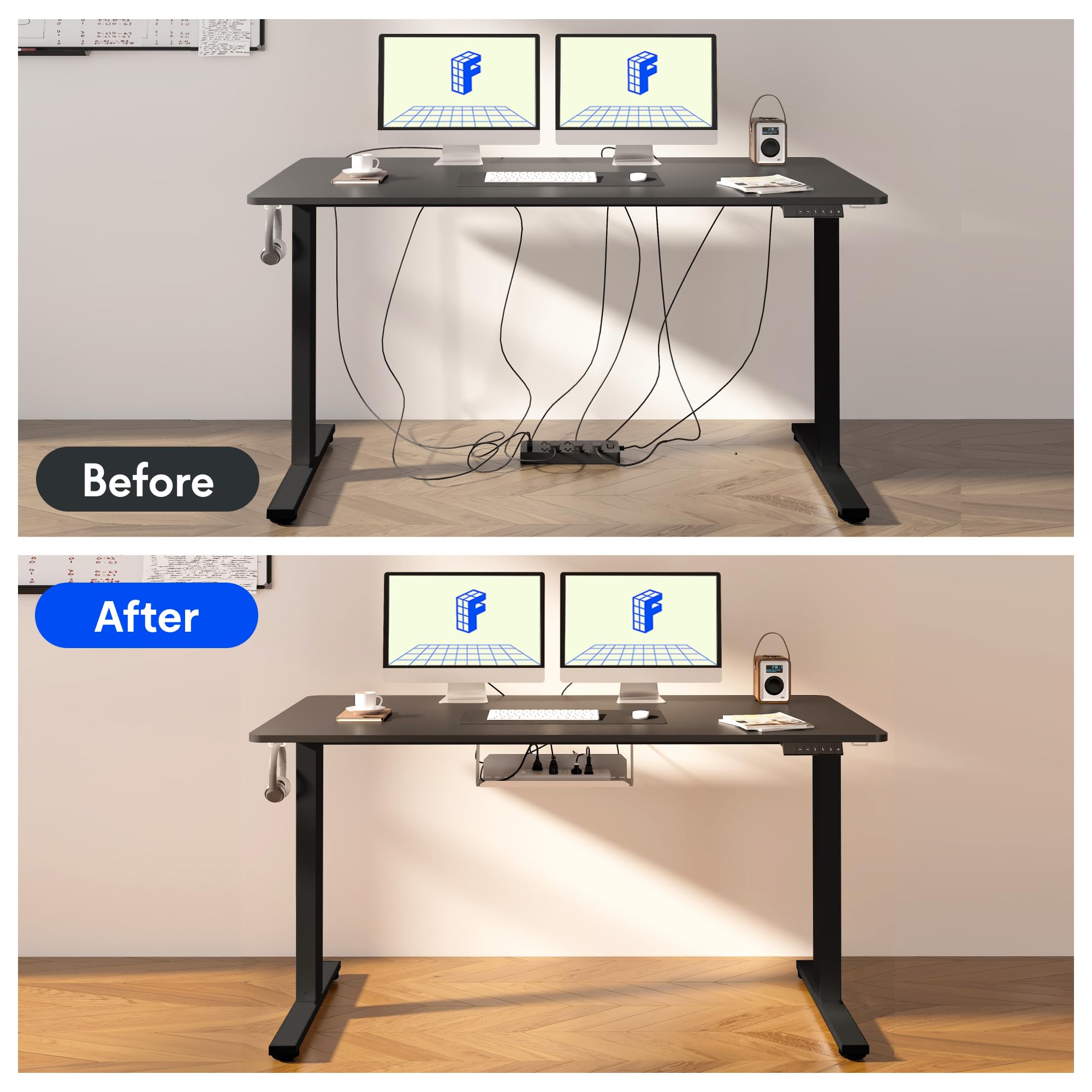 FLEXISPOT 140 x 60 cm Electric Standing Desk, Sit Stand Table Height Adjustable Desk with Backpack Hook and Memory Smart Pannel