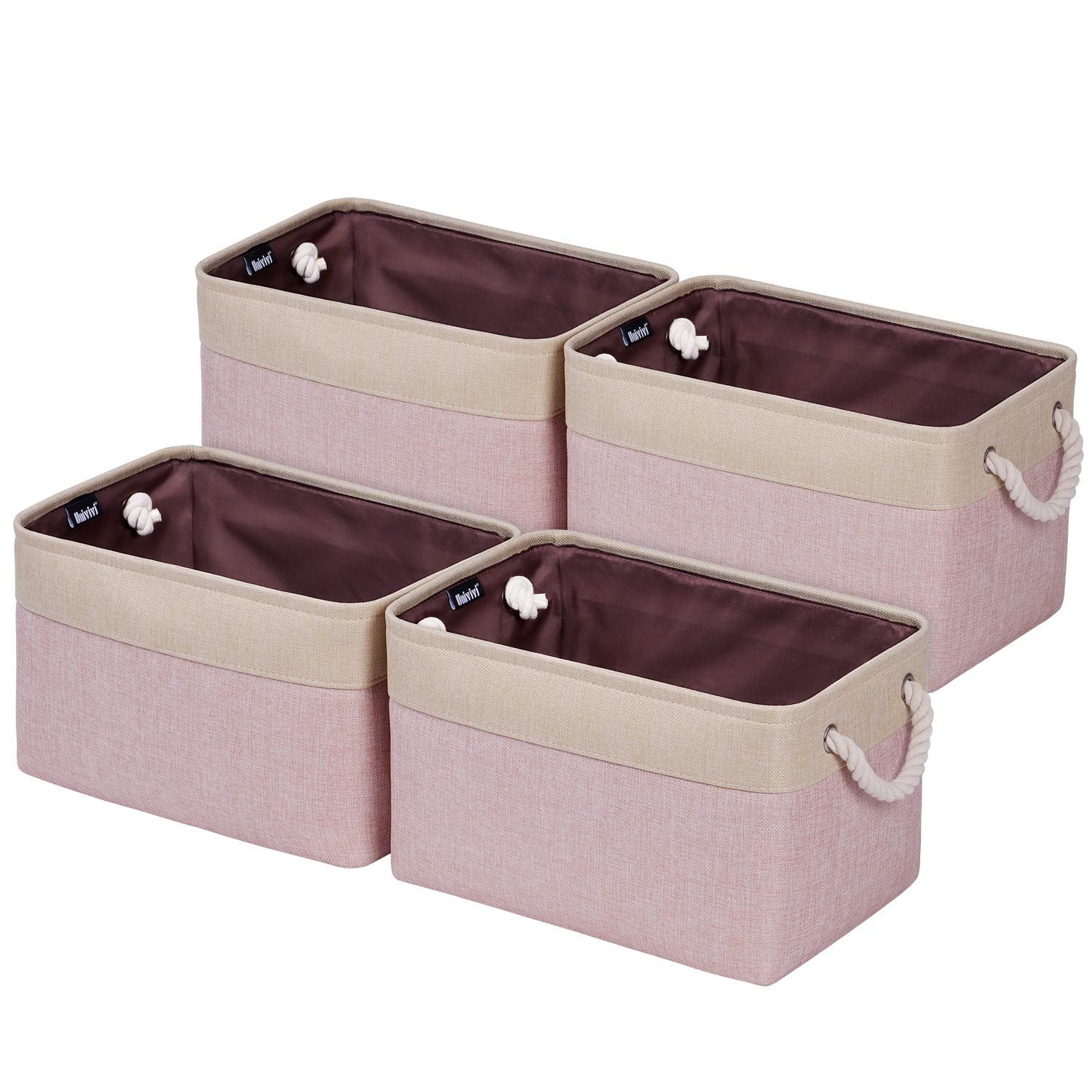 Univivi Foldable Storage Basket 15in Rectangle Storage Bins Pink, Set of 4