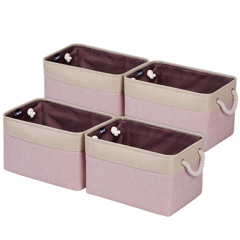 Univivi Foldable Storage Basket 15in Rectangle Storage Bins Pink, Set of 4