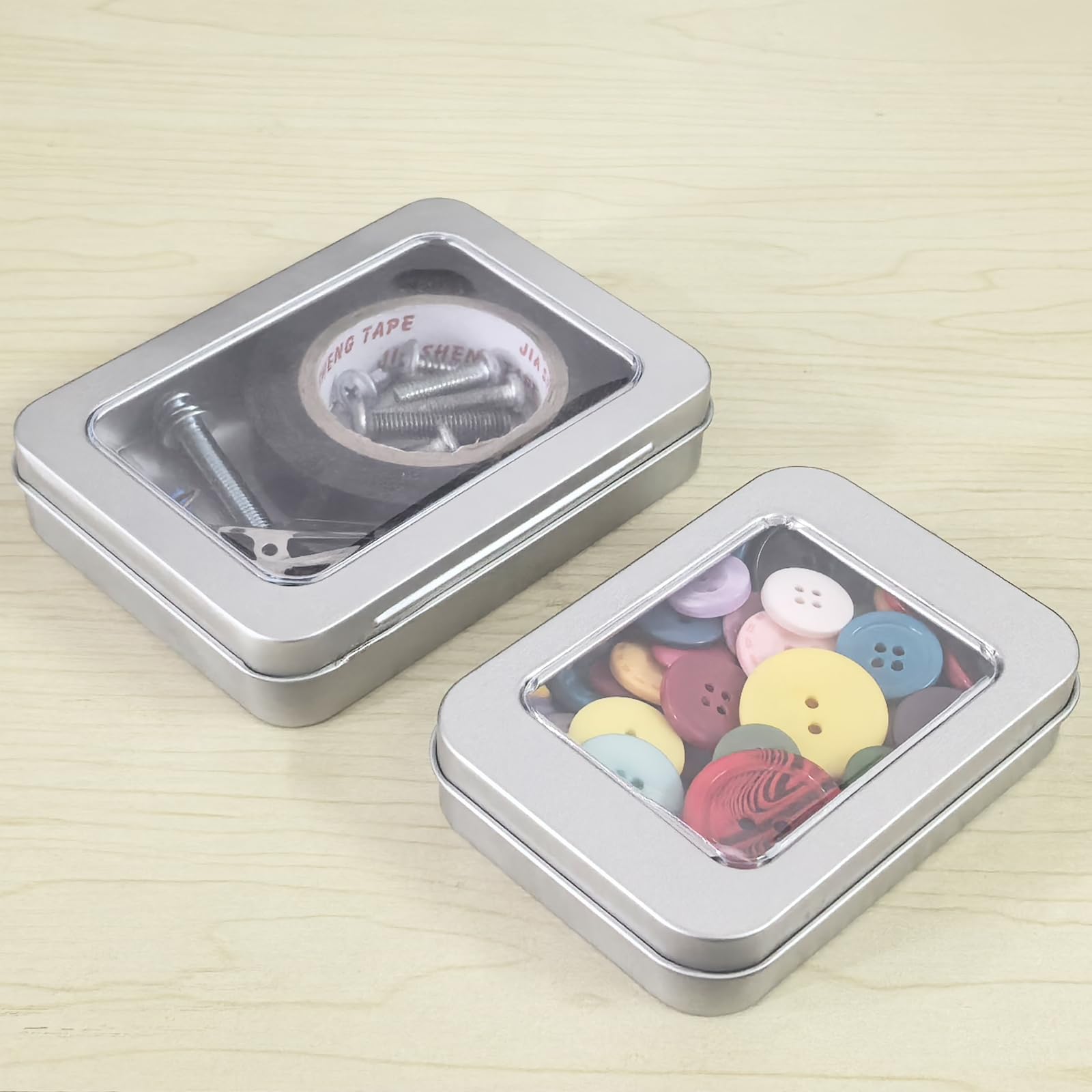 Thintinick 24 Pack Metal Storage Organizer Tins, Silver, Mixed Sizes