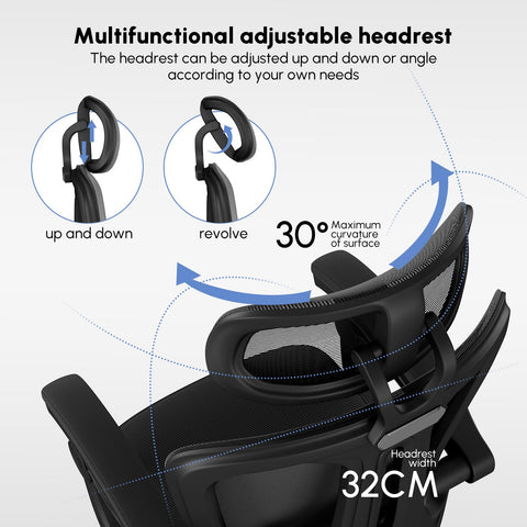 WUPY Mesh Office Chair with Footrest & Headrest, Ergonomic Computer Chair