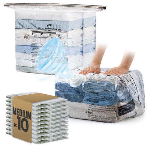 TAILI 10 Pack Cube Vacuum Storage Bags, Medium Size (63x48x27 cm), Clear