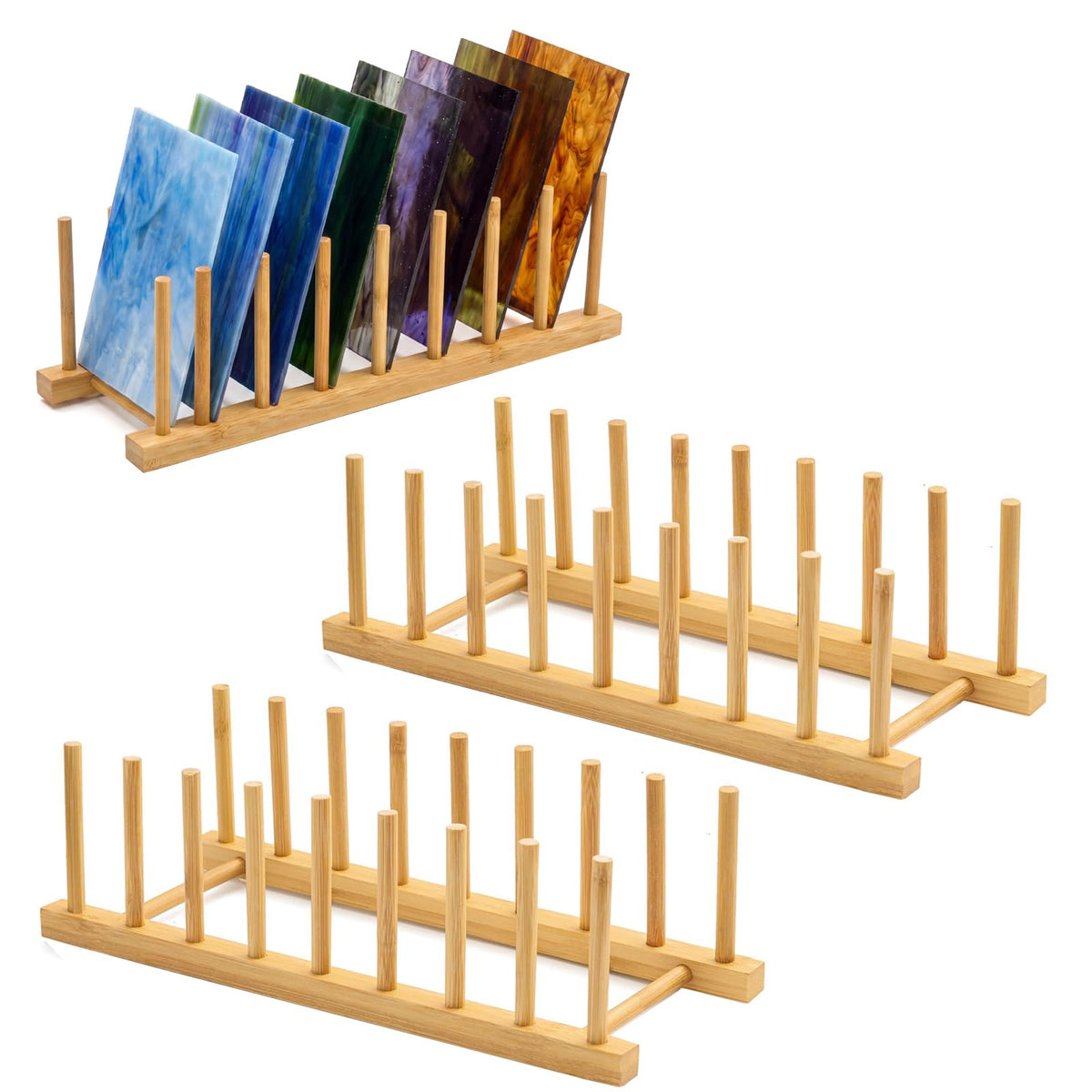 2 Pcs Stained Glass Sheets Organizer with 16 Slots Glasses Storage Rack
