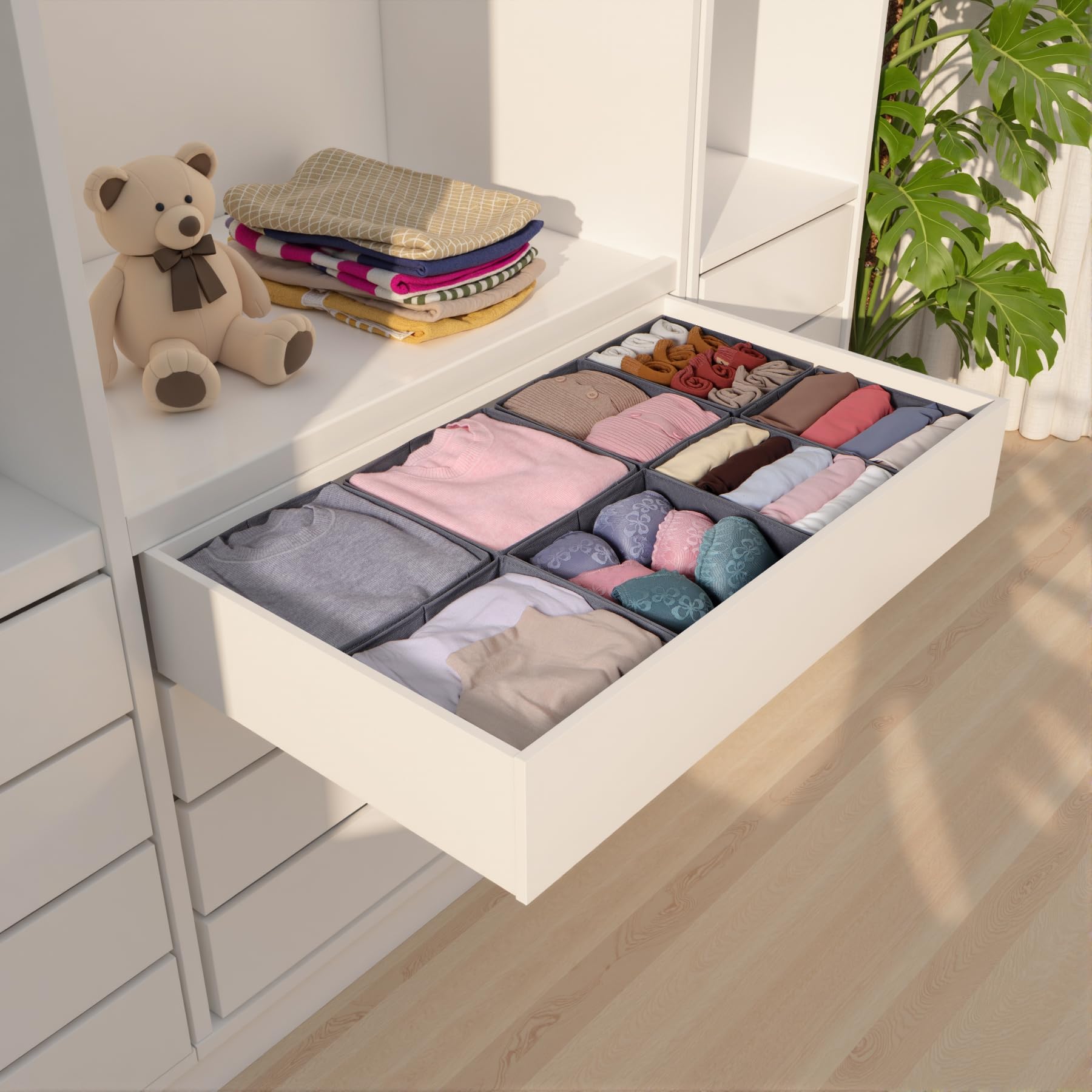 ORLISA 8-Pack Clothes Drawer Organisers, Foldable Wardrobe Storage Organiser, in 2 Sizes with Sturdy Base, Fabric Drawer Dividers for Underwear