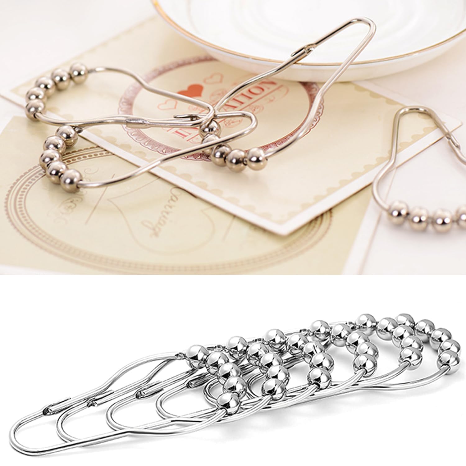 14-Piece Stainless Steel Shower Curtain Hooks - Rustproof, Smooth Gliding Rings for Easy Installation and Secure Hold on Standard Rods