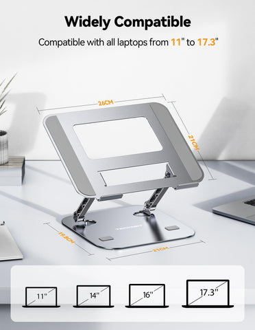 TECKNET Laptop Stand for Desk, Adjustable Laptop Holder, Silver