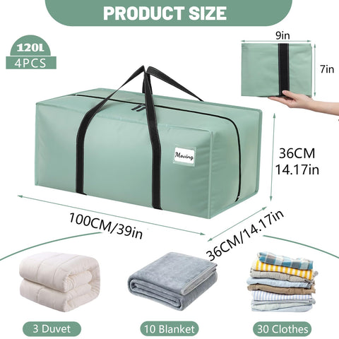 Dntorx 4 Pack 120L Moving Bags and Storage Bags, Large Moving Box with Zip