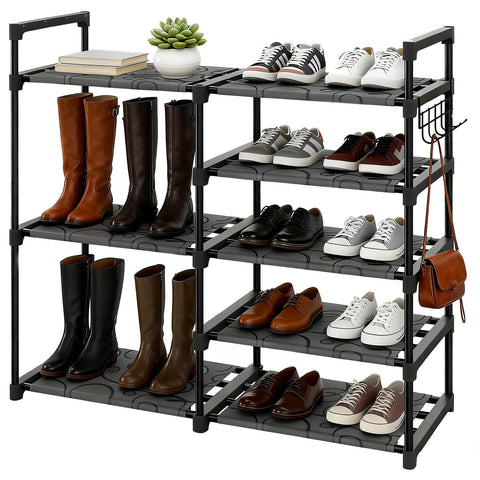 Altdnmaf 5 tier Shoe and Boot Storage Rack, 84cm Wide Large Welly Stand, Stackable Long Show Rack, for Entryway, Hallways, Kitchens