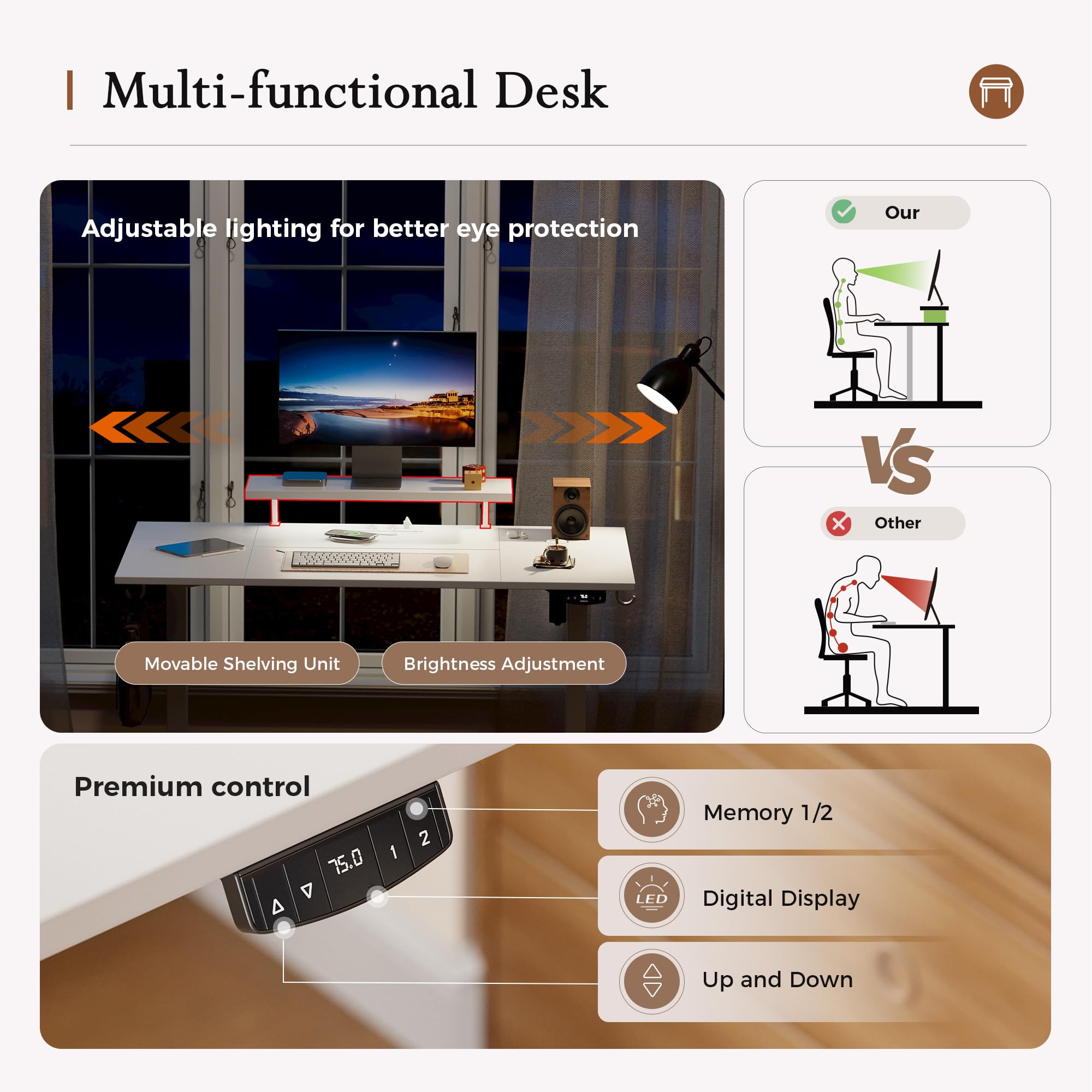 Klicelor Electric Standing Desk, Led & Plug, Movable Monitorstand, 120x80