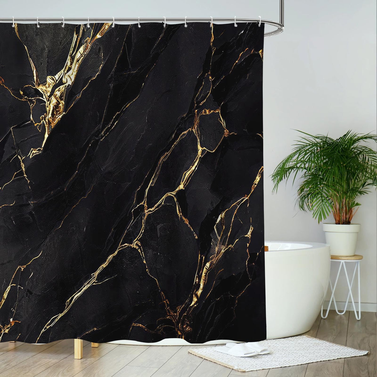 AIBIIN Black Marble Shower Curtain for Bathroom Modern Abstract Fabric Cloth Shower Curtains Durable Polyester Material with 12 Hooks 180x180cm