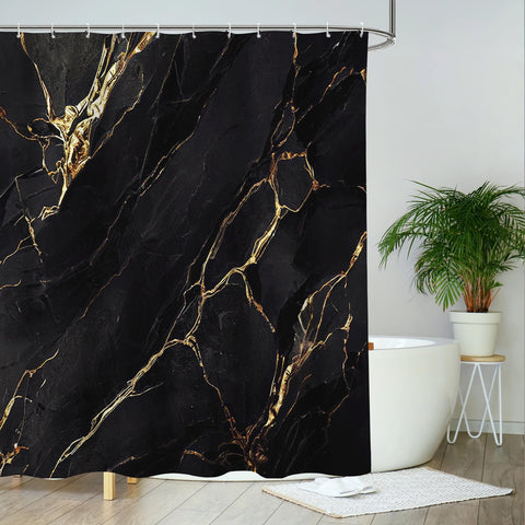 AIBIIN Black Marble Shower Curtain for Bathroom Modern Abstract Fabric Cloth Shower Curtains Durable Polyester Material with 12 Hooks 180x180cm