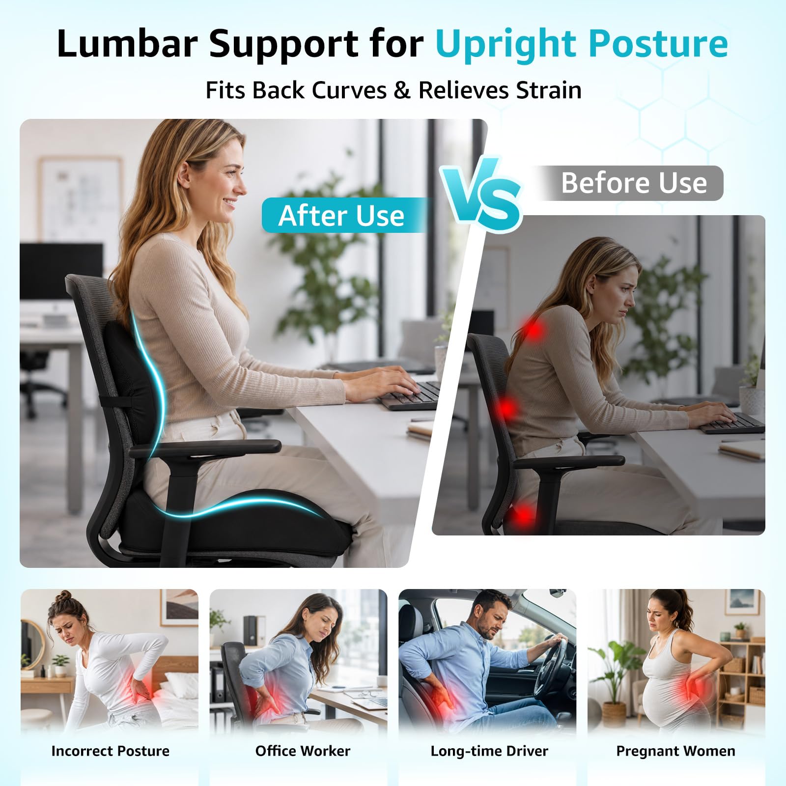 BRO Ergonomic Memory Foam Coccyx Cushion and Lumbar Support Cushion