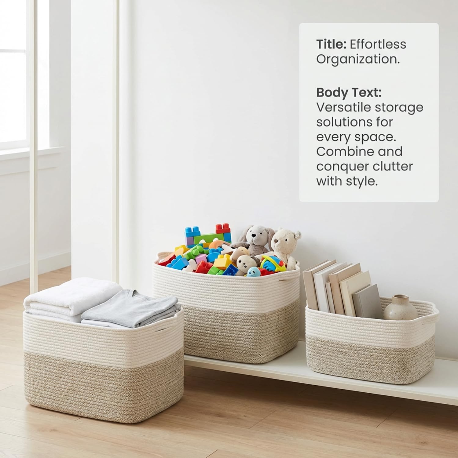 Esteopt Large Woven Cotton Rope Storage Basket with Handles | Laundry & Blankets | Soft, Stylish Organiser for Nursery